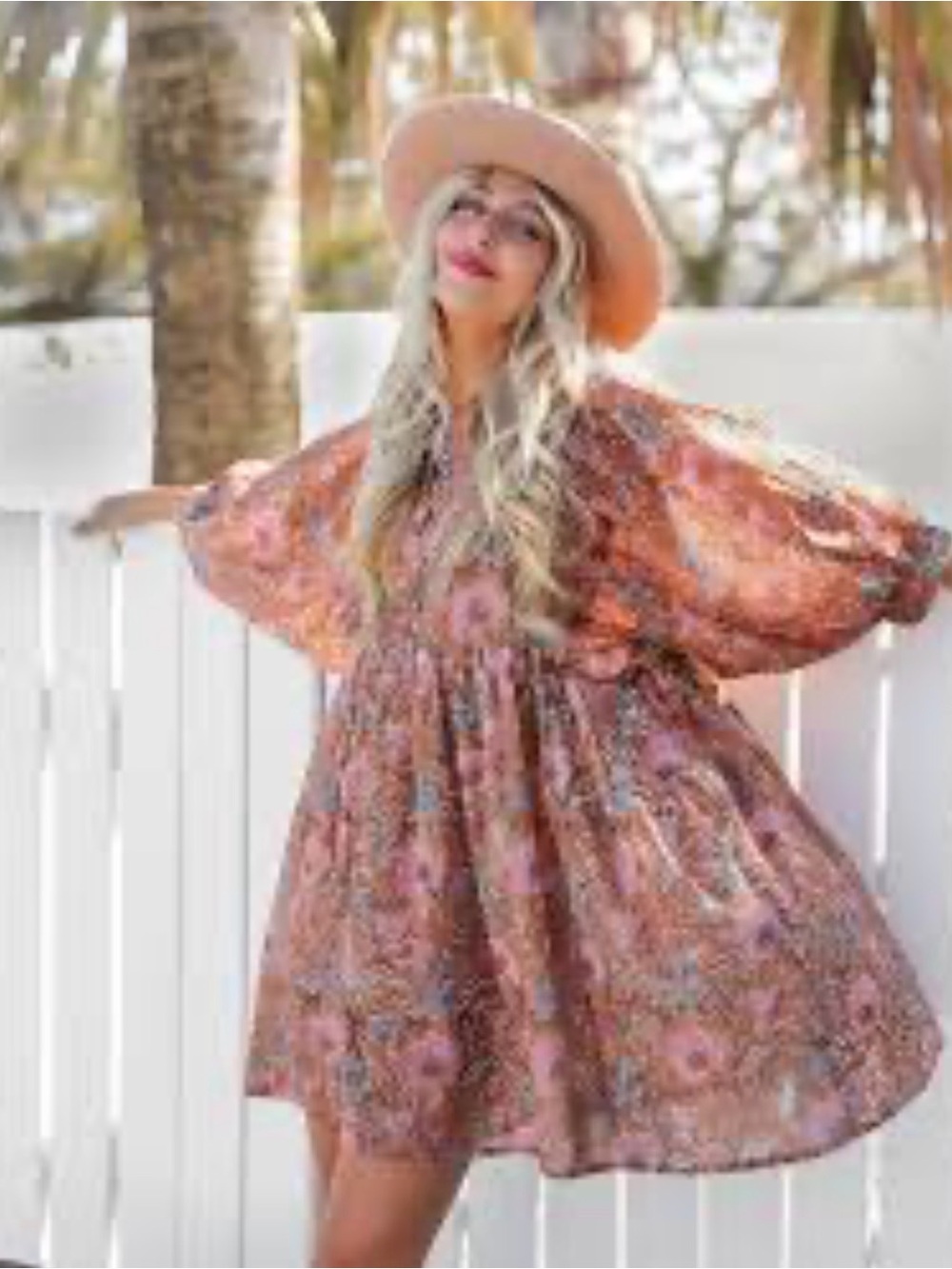August & June Balloon Sleeve Mini Dress With Pockets Size Medium